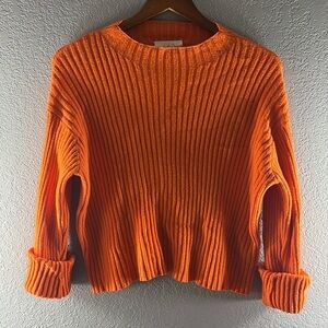 Zara Orange Ribbed Mock Sweater